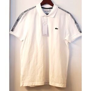 Lacoste Izod Polo L White Pique Knit Tape Logo Sleeves NWT Short Sleeve Logo